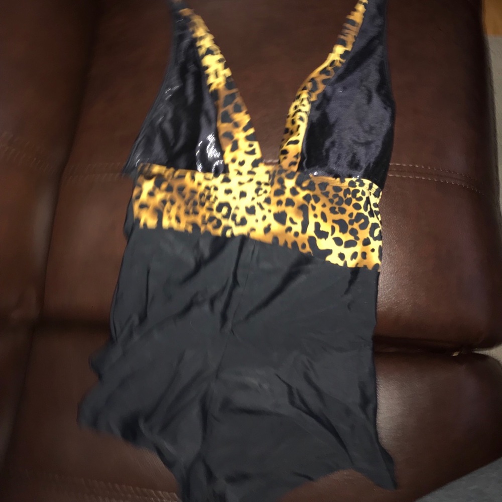 BLACK RAVE LEOPARD WET LOOK BODYSUIT ONE PIECE